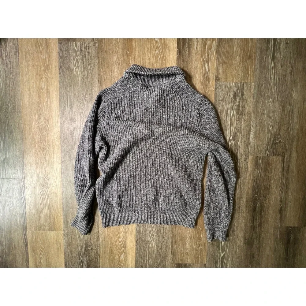 Banana Republic Sweater Mens Large Gray Marled Shawl Collar Ribbed Knit Pullover